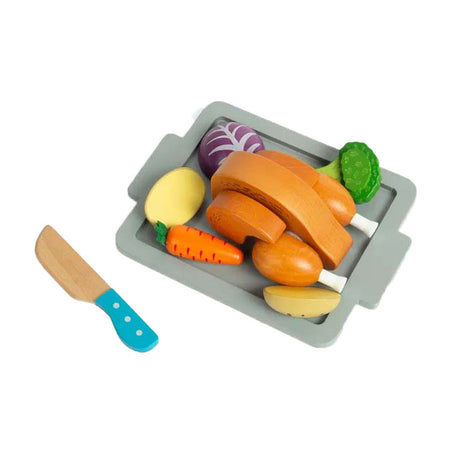 Set da gioco Bigjigs con cena arrosto in legno, 12 pezzi.