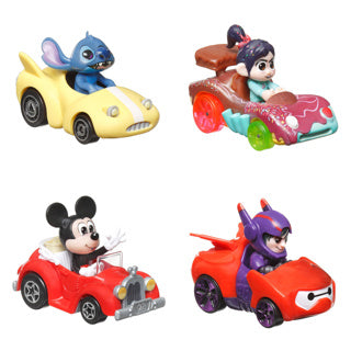 Hot Wheels Racerverse - 4 macchinine in metallo con conducente Disney - veicolo giocattolo