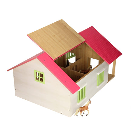 Mappamondo per bambini, stalla per cavalli, rosa, con 2 box e ripostiglio, 1:24