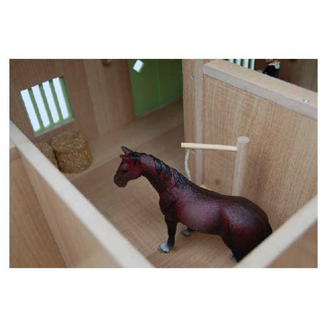 Stalla per cavalli ad angolo per bambini con mappamondo con 3 box e ripostiglio 1:24 68x77x27 cm rosa (accessori esclusi)