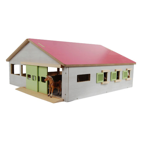Stalla per cavalli per bambini con mappamondo con 3 box e arena interna 62,5x54x25 cm 1:32 rosa