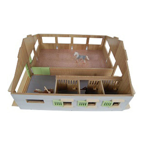 Stalla per cavalli per bambini con mappamondo con 3 box e arena interna 62,5x54x25 cm 1:32 rosa