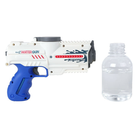 Pistola ad acqua elettrica Sun Fun con bottiglia da 18 cm bianco blu giocattolo.