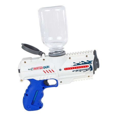 Pistola ad acqua elettrica Sun Fun con bottiglia da 18 cm bianco blu giocattolo.