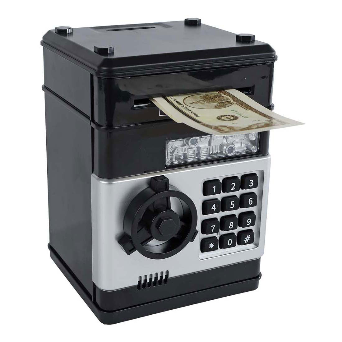 Giocattolo salvadanaio Van manen con codice segreto nero 19,5 cm.