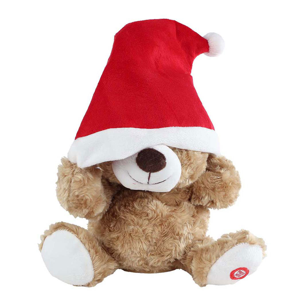 Portami a casa ballando l'orso con il cappello di Babbo Natale e la musica