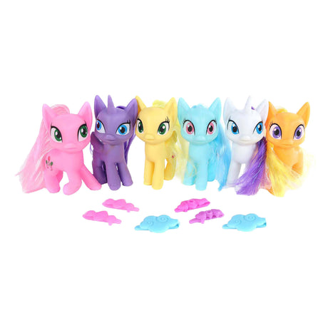 Figura di unicorno con capelli e testa girevole con accessori, 9 cm