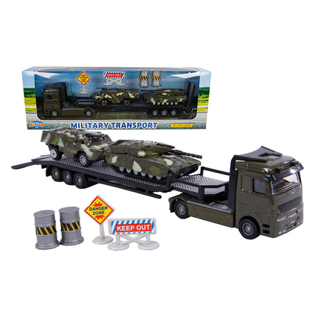 Trasportatore militare a 2 giochi con 2 carri armati in plastica pressofusa da 24 cm
