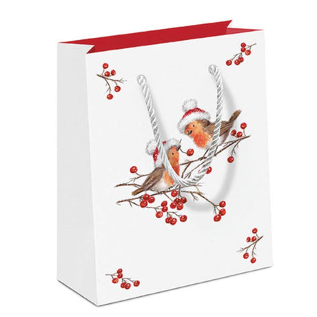 Borsa regalo Ambiente pettirossi natalizi bianchi