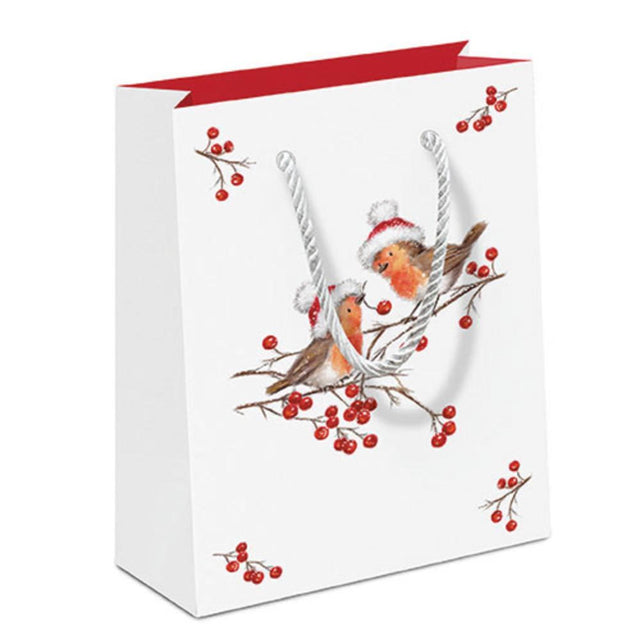 Borsa regalo Ambiente pettirossi natalizi bianchi