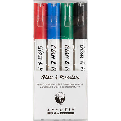 Azienda creativa https: www.cchobby.nl pennarelli per vetro-porcellana-linea spessore-1-2-mm-semi-opaco-nero-blu-verde-rosso-4 pezzi-1-scatola