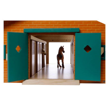 Mappamondo per bambini in legno per scuderia con 9 box per cavalli 1:32