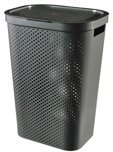 Cesto per biancheria Curver Infinity riciclato Dots con coperchio - 60 l - antracite