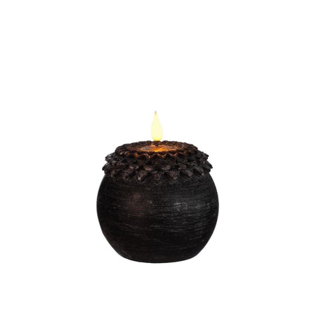 Ideas 4 stagioni candela led cera fiore perla nero ø9xh12cm