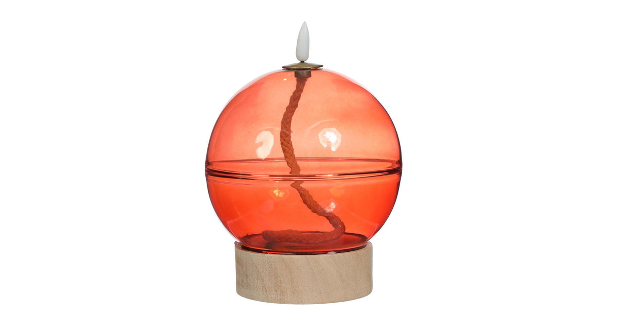 Led olielamp glas h16,5 ø12 cm mahonie met timer