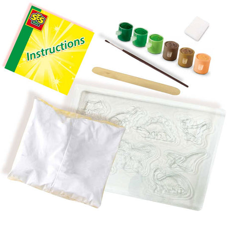 Ses creative - fusione e pittura - mondo dei dinosauri - asciugatura rapida - con stampi, gesso, vernice, pennello, spatola e spugna - lavoretti per ragazzi - giocattoli di dinosauri