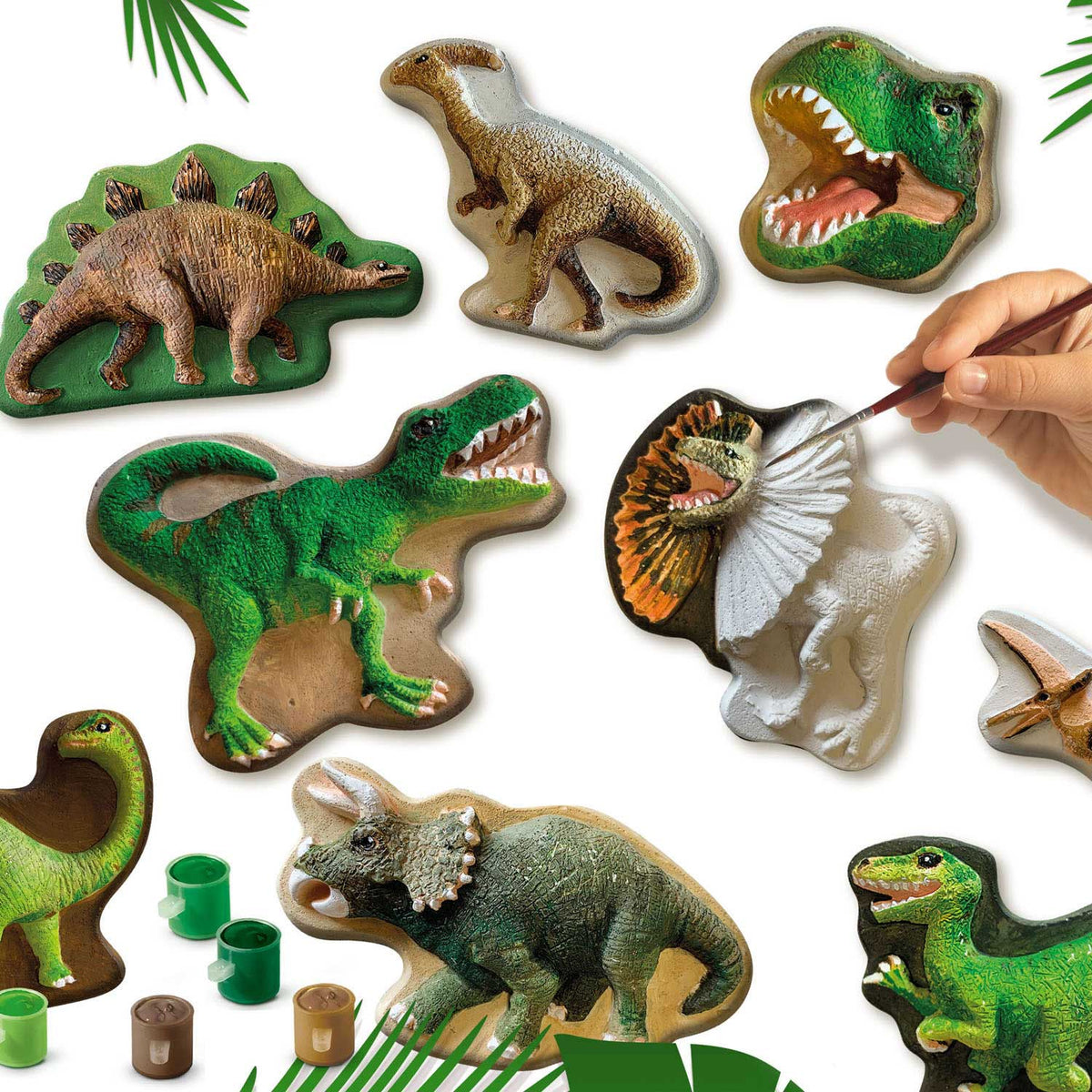 Ses creative - fusione e pittura - mondo dei dinosauri - asciugatura rapida - con stampi, gesso, vernice, pennello, spatola e spugna - lavoretti per ragazzi - giocattoli di dinosauri