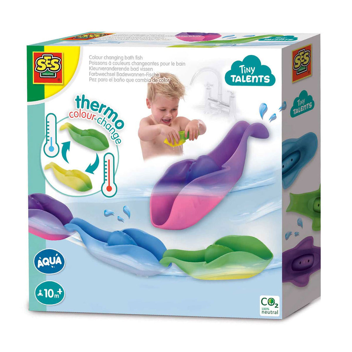 Ses creative - piccoli talenti - giocattoli da bagno Montessori - pesci che cambiano colore in fila - 3 pezzi - molte opzioni di gioco - cambia colore a seconda della temperatura dell'acqua - giocattolo 1 anno