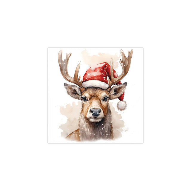 Tovaglioli Ambiente 33 cm cervo con cappello di Babbo Natale bianco