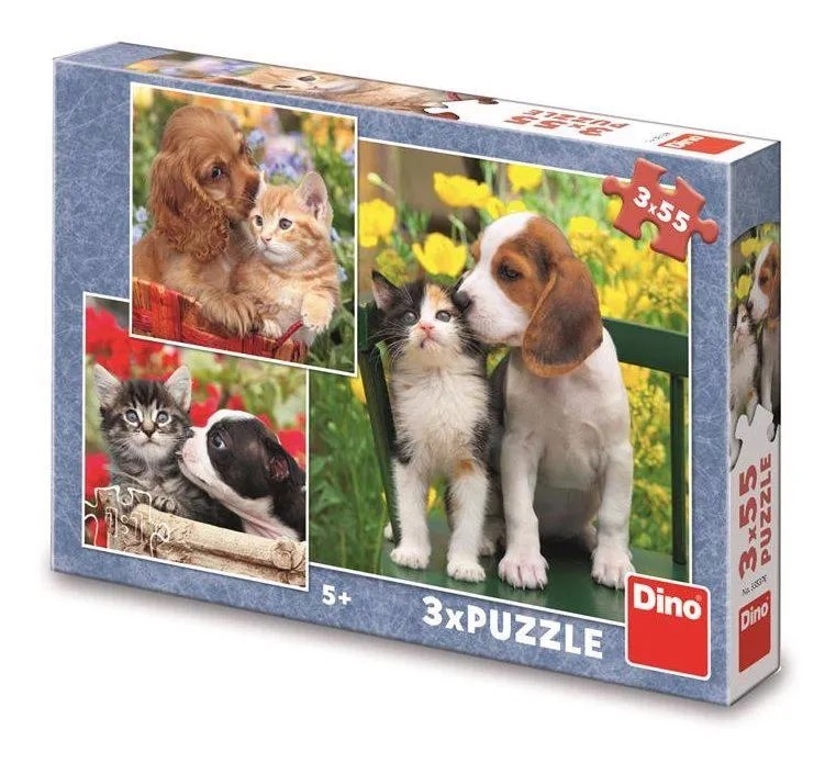 Puzzle Dinotoys - gatto e cane - 3 x 55 pezzi