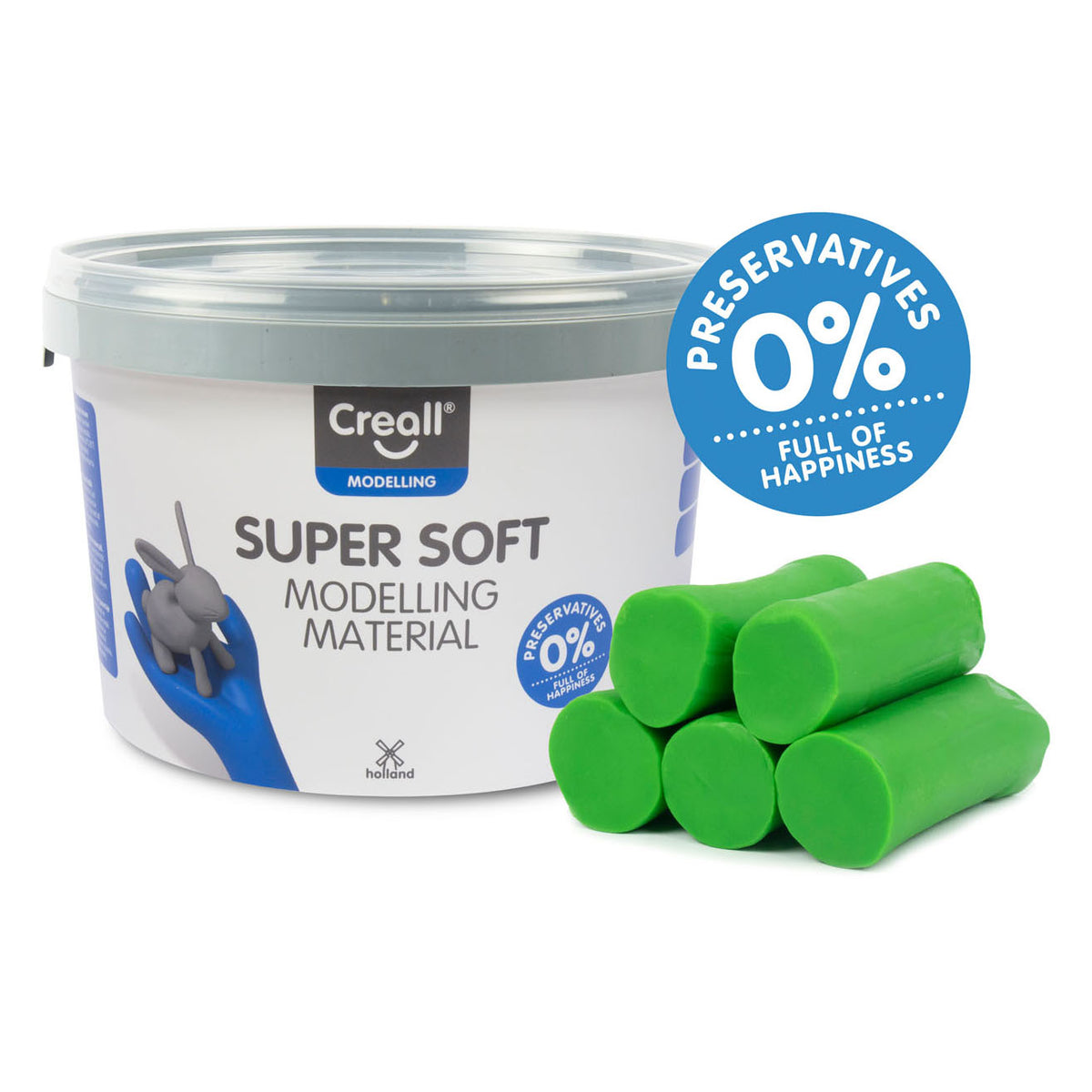 Pasta da modellare Creall supersoft - verde - secchiello richiudibile - 1750 grammi - senza glutine - prodotta nei Paesi Bassi
