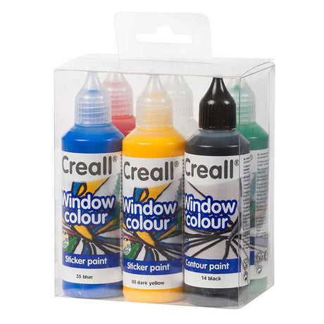 Vernice adesiva Creall - colore per finestre - realizza creazioni rimovibili su superfici lisce come finestre o specchi - set di 6 colori - 6 flaconi da 80 ml - senza glutine - prodotto nei Paesi Bassi