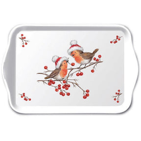 Vassoio Ambiente melamina 13x21 cm pettirossi natalizi bianchi