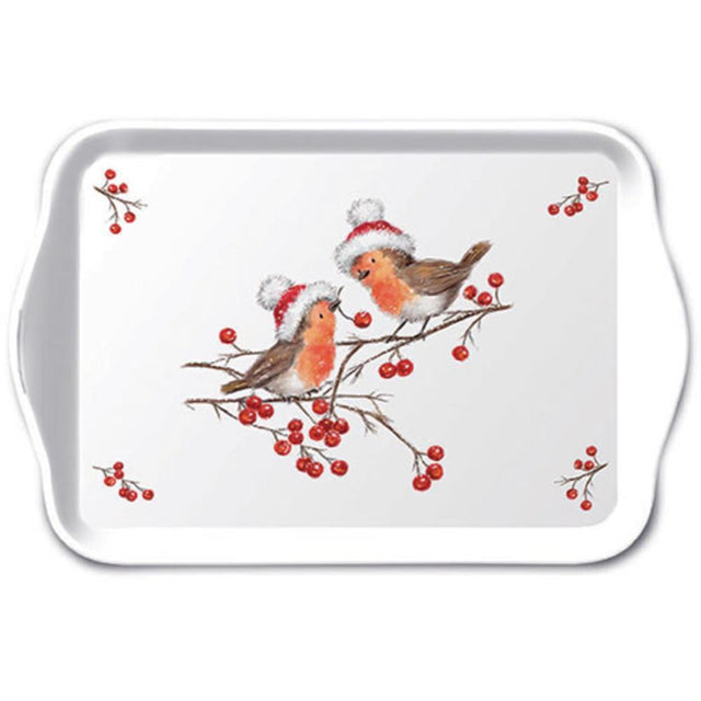 Vassoio Ambiente melamina 13x21 cm pettirossi natalizi bianchi
