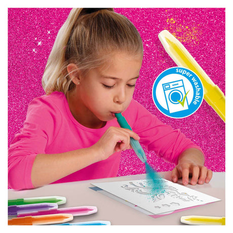 Ses creative - unicorno - penne aerografo soffiaggio - lavoretti per ragazze - 12 carte colore - lavabili dai vestiti - da 5 anni