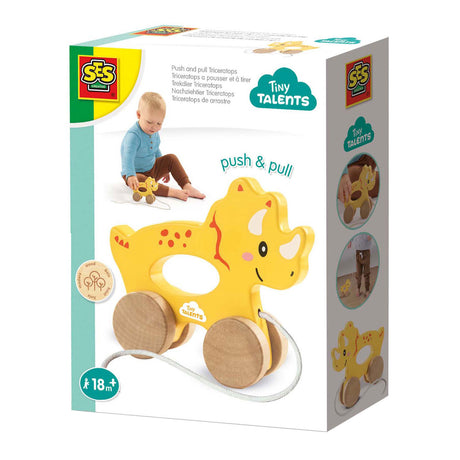 Ses animale da tirare in legno 2 in 1 - triceratopo