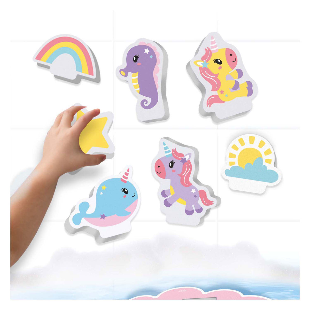 Ses creative - piccoli talenti - isola da bagno con unicorno - unicorni in schiuma - giocattoli da bagno galleggianti - stimola l'immaginazione - gioco creativo - giocattoli da bagnetto per bambini - giocattoli con unicorni