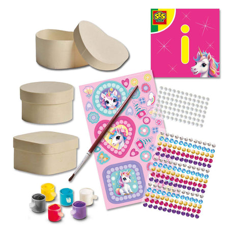 Ses creative - hobby rosa - unicorno - pittura con diamanti - lavoretti per ragazze - portagioie in legno - da 5 anni