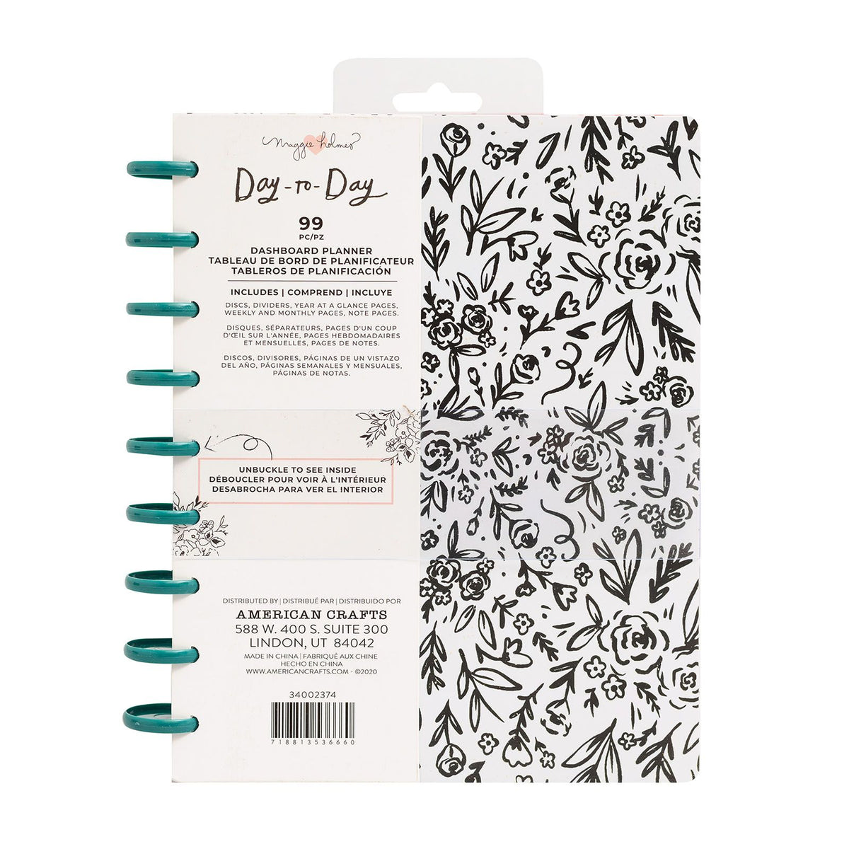 Crate paper • agenda giornaliera per dashboard floreale in bianco e nero
