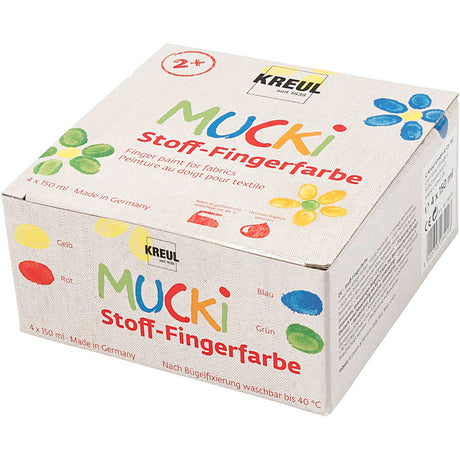 Mucki colore con le dita per tessuti - 4 x 150 ml colore con le dita per tessuti - colori giallo, rosso, blu verde
