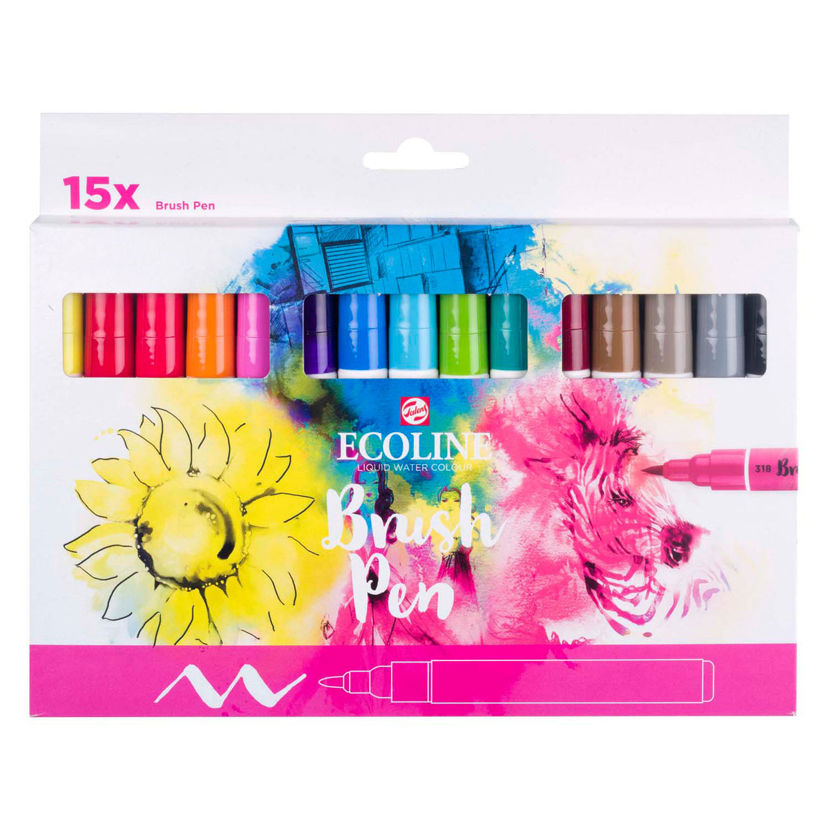 Set di pennelli Bruynzeel ecoline, 15 colori