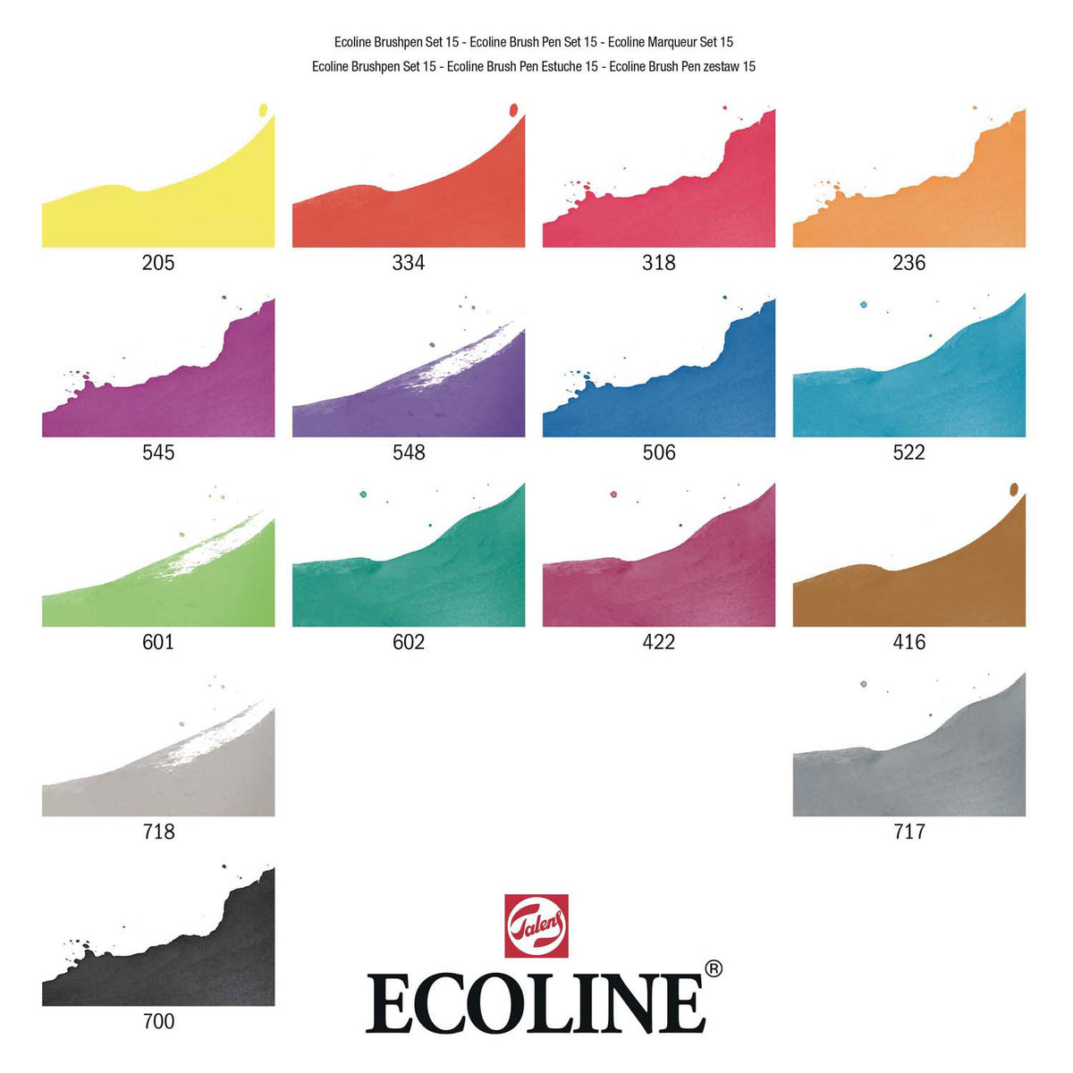 Set di pennelli Bruynzeel ecoline, 15 colori