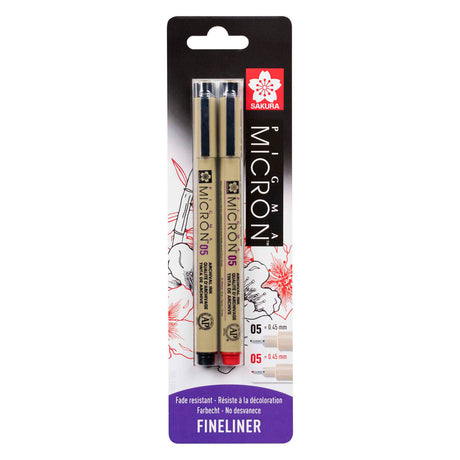 Blister Sakura pigma micron 05 0,45 mm nero, rosso, 2 pz.