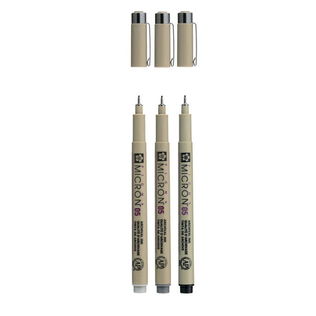 Set fineliner Sakura pigma micron 05, 3 penne, nero-grigio