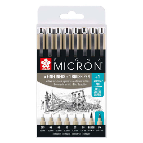 Fineliner Sakura Pigma Micron - set promozionale - 7 Fineliner neri e 1 Pigma Micron PN