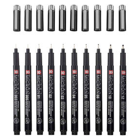 Sakura • set pigma micron edizione nera + custodia gratuita | 10 penne, nere