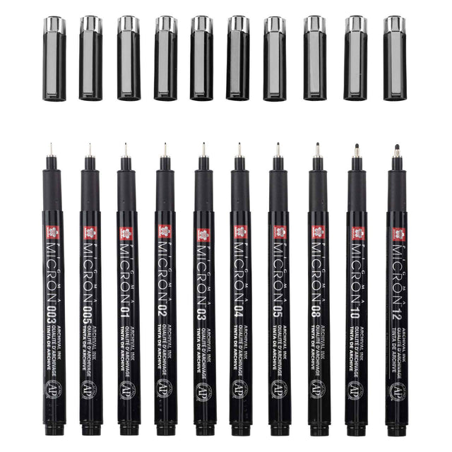 Sakura • set pigma micron edizione nera + custodia gratuita | 10 penne, nere