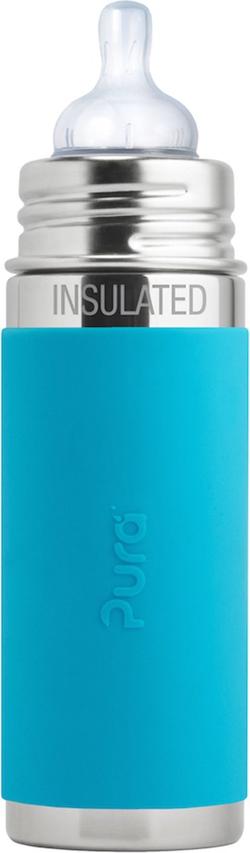 Borraccia termica Pura 260 ml - thermos - borraccia termica - senza plastica - con parete isolante - previene i crampi allo stomaco - inclusa tettarella in silicone, tappo da viaggio e custodia - acqua