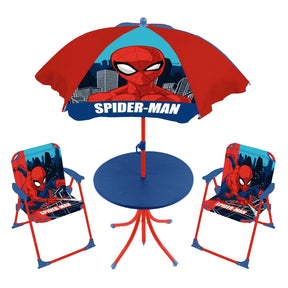 Set da giardino per bambini Marvel Lobes Spiderman con tavolo, sedie e ombrellone.