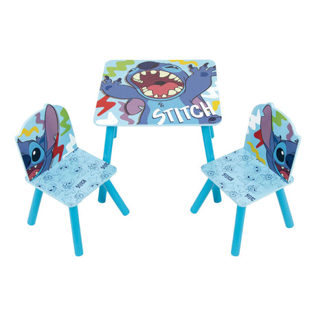 Set tavolo in legno con due sedie cucite