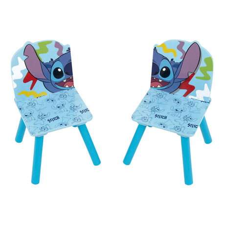 Set tavolo in legno con due sedie cucite