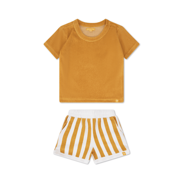 Flusso | set ragazzi giallo e bianco da spiaggia – spugna