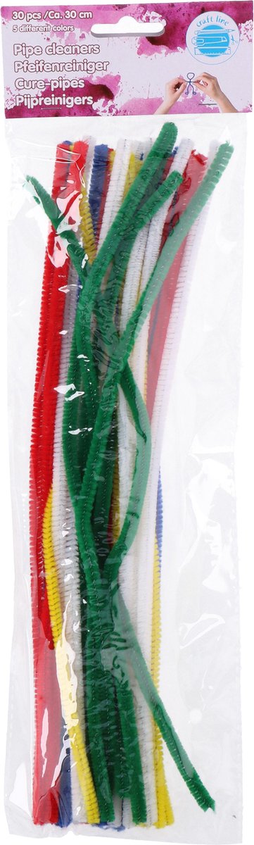 Edco craft line fili di ciniglia - 30 pezzi - scovolini artigianali 30 cm - filo di ciniglia multicolore 5 colori - materiale artigianale per bambini