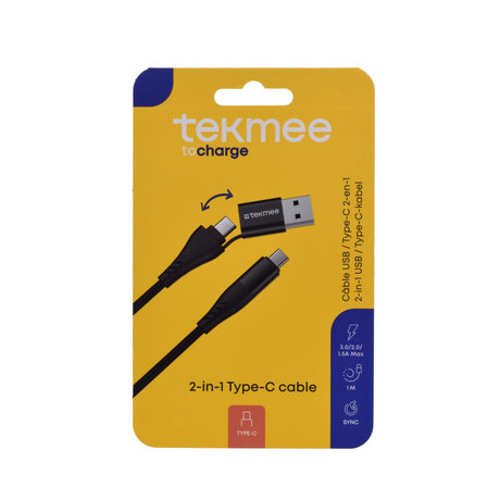 Tekmee oplaadkabel usb-c usb 2 in 1 1m