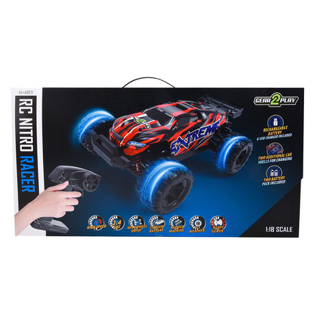 Gear2play RC Nitro Racer veicolo fuoristrada 1:18 - incl. 2 batterie ricaricabili - alta velocità 35 km h - pneumatici fuoristrada per tutte le stagioni