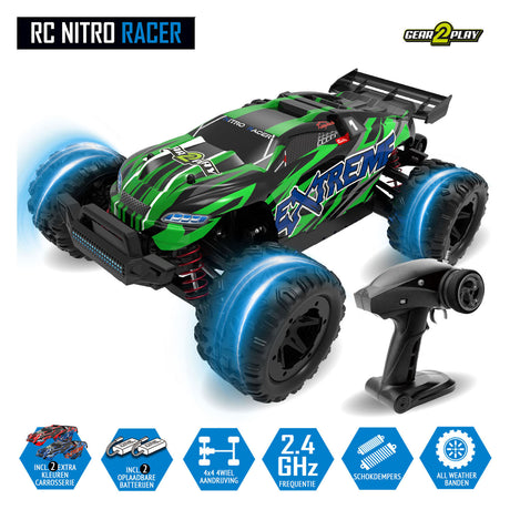 Gear2play RC Nitro Racer veicolo fuoristrada 1:18 - incl. 2 batterie ricaricabili - alta velocità 35 km h - pneumatici fuoristrada per tutte le stagioni
